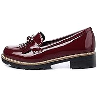 Low Heels Flats Oxfords for Women's Cute Tassels Patent Leather Non-Slip Ladies School Work Saddle Oxfords
