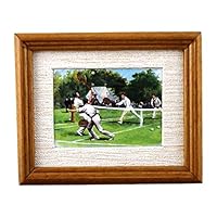 Melody Jane Dollhouse Mens Tennis Picture Painting in Walnut Frame Miniature Accessory