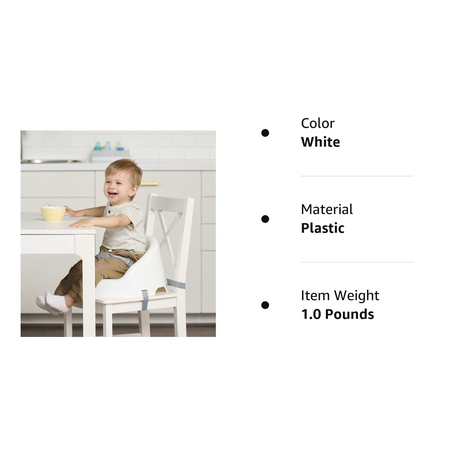 Regalo Baby Basics™ Booster Seat, White, Three-Point Safety Harness, Easily Wipeable, Sturdy & Durable Plastic