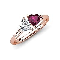Heart Shape 1.95 ctw IGI Certified Lab Grown Diamond & Rhodolite Garnet with Tiger Claw Prong setting Two Stone Duo Women Engagement Ring in 14K Gold