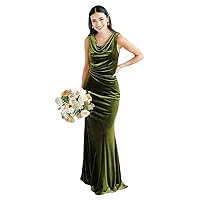 Mermaid Velvet Bridesmaid Dresses for Wedding Draped Neck Long Formal Dress Evening Prom Dresses 2023 Keyhole Back