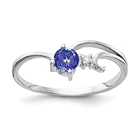 Solid 14k White Gold 4mm Tanzanite Blue December Gemstone VS Diamond Engagement Ring (.01 cttw.)