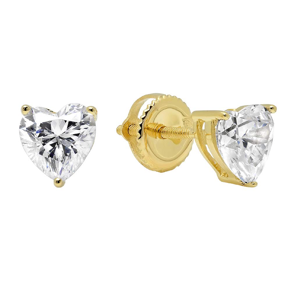 Clara Pucci 0.90 CT Heart Cut Conflict-Free VVS1 Ideal Gemstone April Birthstone designer Solitaire Stud Earrings Solid 14k Yellow Gold Screw Back