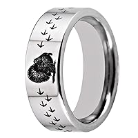 Turkey and Tracks Design Rings 8MM Width Pipe Tungsten Carbide Rings for Wedding-Free Engraving Inside