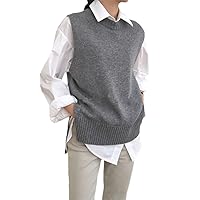 Round Neck Vest Lady's Cashmere Knit Sleeveless Sweater Solid Color Wool Vest Gray L