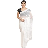 Ada Hand Embroidered Women's Faux Georgette Lucknow Chikankari Saree with Blouse Piece A555666