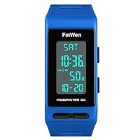 FeiWen Unisex Multifunction Outdoor Sports Pedometer Watches for Men and Women LED Digital Display Calorie Calculator Plastic Case with Rubber Band Simple Design Rectangle Dial