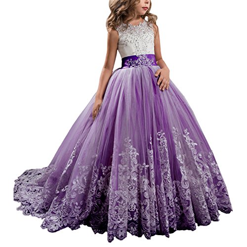 Amazon.com: NNJXD Girl's Embroidery Tulle Lace Flower Girl Wedding Dress  3/4 Sleeve Long A Line Pageant Party Formal Dance Evening Gown 5-6 Years  Size (130) Blue: Clothing, Shoes & Jewelry