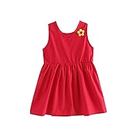 Girl's Sleeveless Casual Sundress Holiday Solid Color Floral Pleated Dress Girls Dresses
