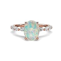 1.80 ctw Opal Oval Shape (9 x 7 mm) alternating Side Marquise & Round Lab Grown Diamond Hidden Halo Engagement Ring in 10K Gold