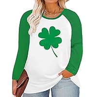 RITERA Plus Size Blouses for Women Irish Tee Shirts St Patrick's Day Tops Short Sleeve Tunics Summer Tee Shirts Green Clover#2 4XL