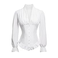Victorian Blouse for Women Vintage Ruffle Long Sleeves Shirt Tops