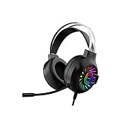 RGB Lighting Gaming Headset, 3.5mm & USB Jack Head-Mounted Wired Headset with Noise Reduction Microphone Breathable Soft Earmuffs Computer Headset, for PS4 Xbox One PC Laptop Tablet (Black)