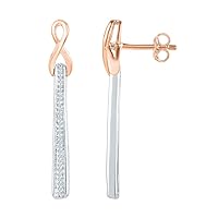 10kt Two-tone Gold Womens Round Diamond Stick Dangle Earrings 1/8 Cttw