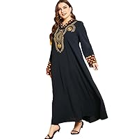 Women's Spring and Autumn Heavy Industry Ethnic Embroidered Long-Sleeved Contrasting Color Stitching Long Dress