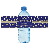 100 Gold Confetti On Navy Blue Wedding Anniversary Engagement Party Water Bottle Labels Bridal Shower