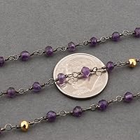 JP_Beads 10 Feet Amethyst 3mm-3.5mm Gold Pyrite Black Wire Rosary Beaded Chain - Beads Wire Wrapped Chain