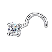 CADYNO 14K White Gold Nose Ring, 3MM (0.1ct) D Color Moissanite Diamond, 20 Gauge (0.8mm), Solid Real Gold, Elegant Jewelry Box Packed