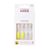KISS Gel Fantasy Ready-to-Wear Press-On/Glue-On Style “In Your Eyes”, Long Length Gel Nail Kit with 24 Mega Adhesive Tabs, Pink Gel Glue, Manicure Stick, Mini File, and 28 Fake Nails