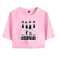 Women's 100% Cotton Cute Open Navel T-Shirt, Omori Print Funny Short Shirt