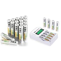 EBL Rechargeable AAA Batteries (16-Counts) and 8 Pack AA Batteries with LCD Battery Charger, 2800mAh High Capacity Ni-MH AA Rechargeable Battery