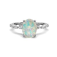 1.80 ctw Opal Oval Shape (9 x 7 mm) alternating Side Marquise & Round Lab Grown Diamond Hidden Halo Engagement Ring in 10K Gold
