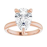 10K Solid Rose Gold Handmade Engagement Ring, 3 CT Pear Cut Moissanite Diamond Solitaire Wedding/Bridal Rings for Women/Her, Half-Eternity Anniversary Ring