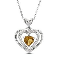 14k White Gold Finish Alloy Heart Cut Citrine & Cubic Zirconia Heart Shape Pendant Necklace 18