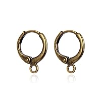 Adabele 50pcs Hypoallergenic Round Hoop Huggie Earring Hooks Leverback Earwire 14mm Long Antique Bronze Plated Brass for Earrings Making CF262-4