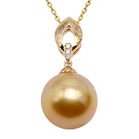 JYX Pearl 18K Gold Pendant AAA+ Quality 11-12mm Golden Southsea Cultured Pearl Pendant Necklace for Women