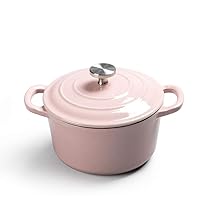 Enameled Cast Iron Dutch Oven with Lid Casserole Pan Non-Stick Frying Pan, 1.2 L, Steam Braising Grilling Slow Roasting, Pink