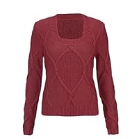 cabi Mulberry Red Square Neck Chunky Cable Sweater Size XS