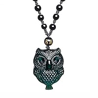 Natural Rainbow Obsidian owl Necklace Amulet Pendant with Adjustable for Women and Men