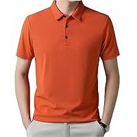 Men's Casual Short Sleeve Polo Shirt Solid Lapel Buttons Business Casual Tops Orange S