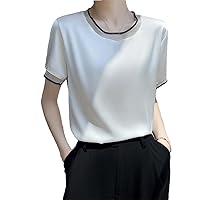 Women's Satin Silk T-Shirt Short Sleeve Crew-Neck Mesh Short Sleeve Casual Loose-Fit Top