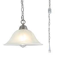 Plug in Pendant Light Alabaster Glass Shade Hanging Lamp with On/Off Switch,16.4Ft Cord & 14.7Ft Chain Dimmable Brushed Nickel Swag Light Fixture for Kitchen Sink Bar Nook Farmhouse