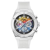 GUESS Men's Stainless Steel Analog Watch with Silicone Strap