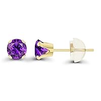 Solid 14K Gold or 14K Gold Plated 925 Sterling Silver Yellow, White or Rose Gold 4mm Round Genuine Gemstone Birthstone Stud Earrings For Women