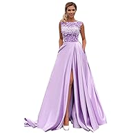 Women's Satin Prom Party Dresses Sleeveless with Florals Formal Party Gown