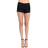 Twiin Sisters Women's Distressed Destroyed Washed Denim Short Shorts with Comfort Stretch