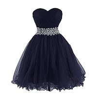 Women's Sweetheart Neckline Strapless Homecoming Dress Waist with Crystal Beading Tulle Cocktail Dress