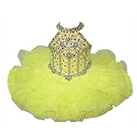 Halter Short Mini Cupcake Toddler Infant Pageant Party Prom Formal Dresses for Little Girls Ruffles Organza 2024