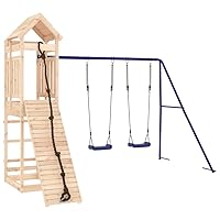 vidaXL Outdoor Playset - Kids Backyard Playground Equipment with Climbing Wall, Double Swing Set, Sandpit, and Play Tower - Solid Pine Wood Construction