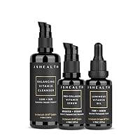 JSHealth Hydrate & Renew Skincare Bundle - Gentle Facial Cleanser, Brightening Vitamin C Serum for Face & Hydrating Vitamin E Face Oil