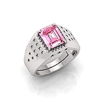RRVGEM Certified Unheated Untreatet 11.25 Carat Pink Sapphire ring SILVER PLATED Ring Adjustable Ring Size 16-22 for Men and Women