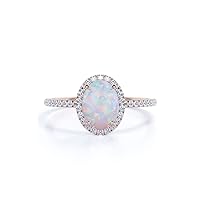 10K 14K 18K Gold Opal and Diamond Engagement Rings for Women Simulated Opal and Real Diamond Rings for Her (G-H Color, I2-I3 Clarity)