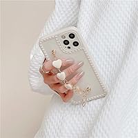Cute Love Metal Bracelet Wrist Phone Chain Soft Case for iPhone 13 12 Pro Max MiNi 11 XR X XS 7 8 plus 6S SE 2 Silicone Cover Cream for iPhone 8 Plus