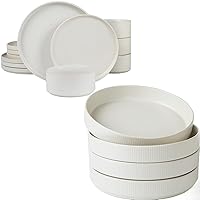 Famiware Star Dinnerware Set with Plates and Bowls, Service for 4 (16-Piece), Stoneware Kitchen Dishes Dinner Sets - Matte White (Full Glaze)