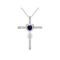 Rylos Heart Gemstone & Diamond Cross Necklace. 6MM Birthstone. 18