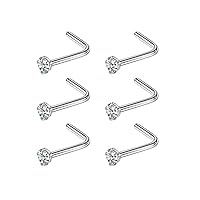 FANSING 6 Pieces 316L Surgical Steel Zircon Nose Studs L Shaped